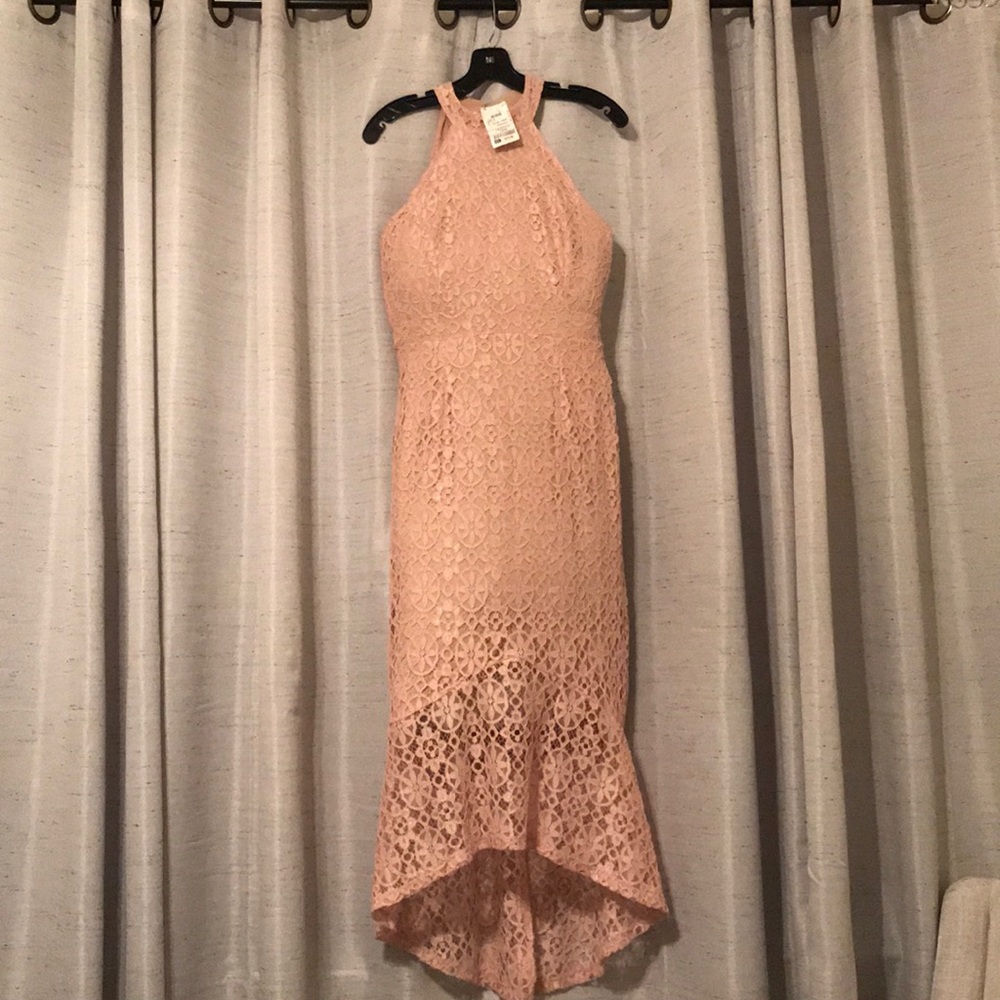 Beautiful blush lace mermaid midi dress.